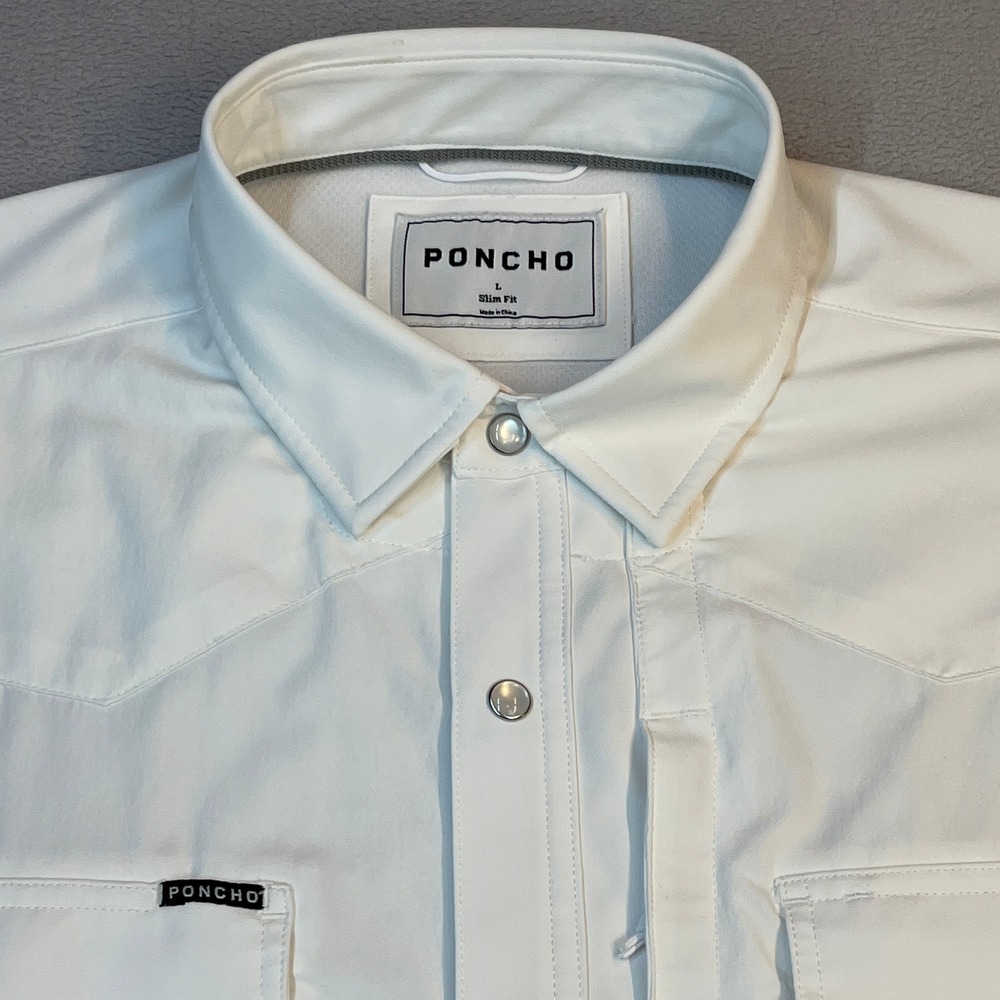 Poncho Outdoors Mens White Slim Fit Western Snap Front Performance Shirt Large
